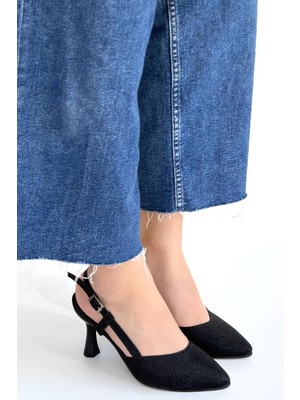 Joga Siyah Saten Simli Topuklu Ayakkabı - Lisinya