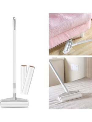 Teleskopik Saplı 24 cm Yapışkanlı Tüy Rulosu Uzayabilen Hav Tüy Toz Toplayıcı Rulo 2 Yedekli ( Lisinya )