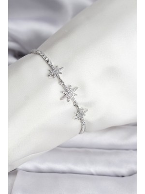 Kutup Yıldızı Model Zirkon Taşlı Gümüş Renk Su Yolu Kadın Bileklik - Lisinya