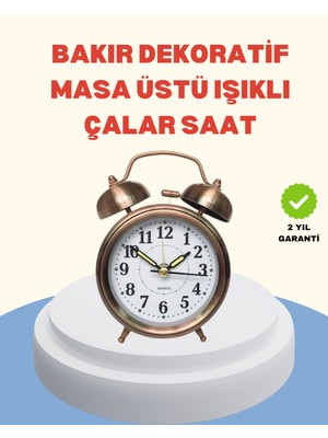 Metal Bronz Nostaljik Masa Saati Alarmlı Büyük Boy Sessiz Mekanizmalı - Lisinya