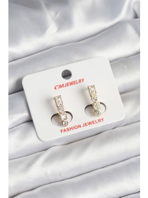 Pirinç Gold Renk Zirkon Taşlı Vintage Kadın Küpe - Lisinya