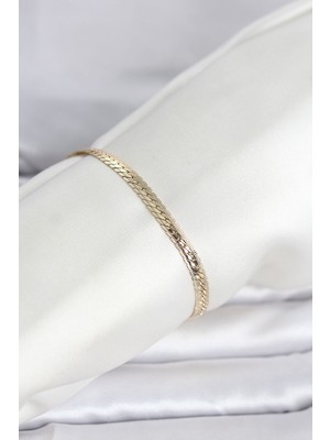 cm 14K Gold Renk Lazerli Yassı Zincir Model Kadın Bileklik - Lisinya