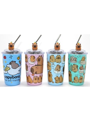 Capybara Figürlü Isı Muhafazalı Metal Pipetli Paslanmaz Çelik Kupa ALK4429 - Lisinya