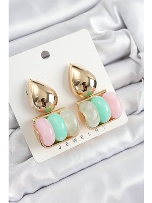 Pirinç Karışık Renk Vintage Model Kadın Küpe - Lisinya