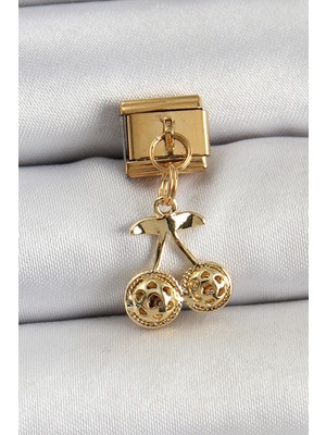 316L Çelik Sallantılı Zirkon Taşlı Fiyonk Model Gold Renk Nomination C316L Çelik Sallantılı Kiraz Model Gold Renk Nomination Charm - Lisinya