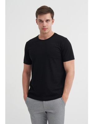 Cazador Erkek Siyah Bisiklet Yaka T-Shirt 46180