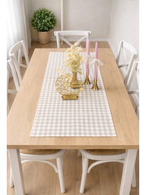 Nurgita Home Vintage Duck Keten Kareli Düz Runner & Masa Örtüsü & Dekoratif Örtü ( 40 x 140 Cm)