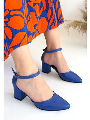 Kuzgun Ticaret Mulen Mavi Cilt Topuklu Ayakkabı - Lisinya
