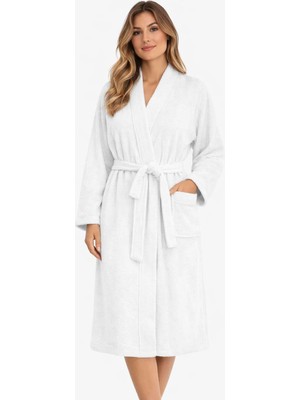 Mira Home Kimono Yaka Unisex Pamuklu Tek Kişilik Bornoz Beyaz