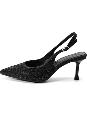 Beety 228.207 Taşlı Siyah & Gümüş Ince Topuklu Kadın Stiletto Ayakkabı