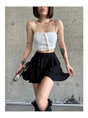 Pileli Store Kadın Mykonos Mini Etek - Siyah