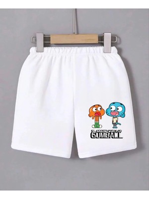 Pileli Store Kadın Beli Lastikli Baskılı Mini Şort - Beyaz