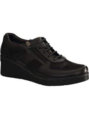 Forelli 13103-G Lydie Siyah Kadın Comfort Deri Ayakkabı