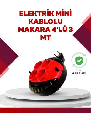 Kırmızı Renk 3 Metre 4’lü Kablolu Priz Makarası