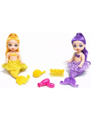 Kuzgun Ticaret 2'li Deniz Kızı Bebek Seti - Hareketli Eklemler ve Aksesuarlı -Sarı & Mor (Lisinya)