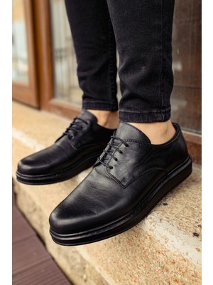 Roof Atelier Erkek Siyah Hakiki Deri Casual Günlük Ayakkabı - 003 - Dst Classica Pelle Di Cuoio