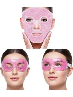 Kuzgun Ticaret Terapi Jel Boncuklu Yüz ve Göz Maskesi Seti Pembe Sıcak ve Soğuk Kullanım ( Lisinya )