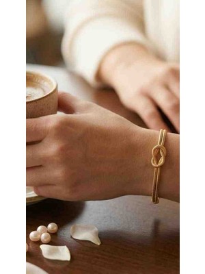 Generic 925 Ayar Gold Renk Düğüm Model Kadın Bileklik-Şık TASARIM/16CM (+3cm)