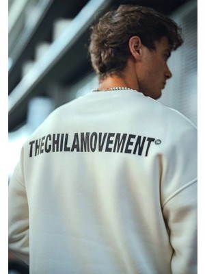 Pileli Store Erkek Üç Iplik Pamuklu Bisiklet Yaka Oversize Baskılı Sweatshirt - Beyaz