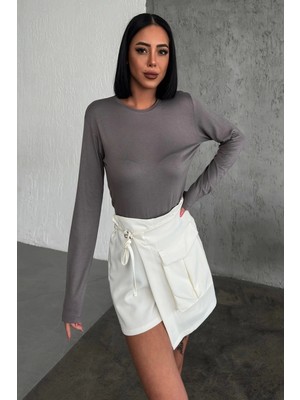 Kuzgun Ticaret Rahat ve Şık Uzun Kollu Bisiklet Yaka Likralı Viskon Penye Body Füme ( Lisinya )