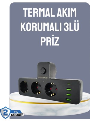 Anahtarlı Çoklu Priz 3 USB 1 Type-C Hızlı Şarj Destekli