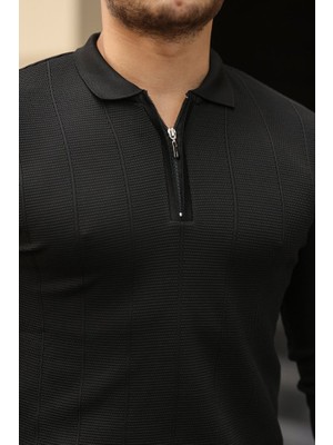 Emh Store Erkek Pirinç Desenli Uzun Kollu Yakalı Triko