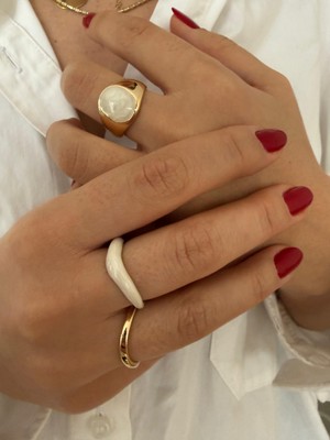 Mila Kadın 3'lü Sedefli Yüzük Seti Altın Kaplama Çelik Çoklu Yüzük Seti