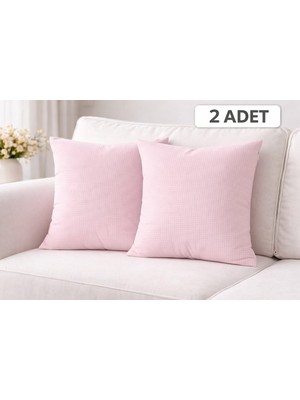 Bn Çaki Pelüş Çift Taraflı Kırlent Kılıfı 2 Adet Pembe 45X45