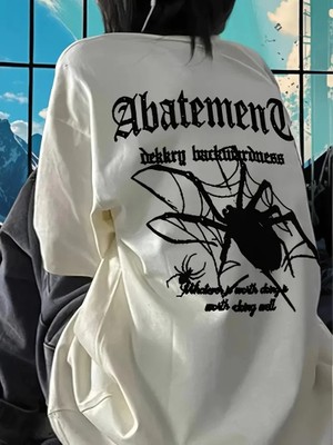 Pileli Store Kadın Örümcek Baskılı Bisiklet Yaka T-Shirt - Beyaz