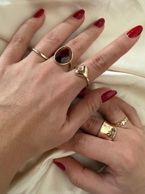 Iris Kadın 5'li Kahverengi Detaylı Yüzük Seti Altın Kaplama Çelik Çoklu Yüzük Kombin Set