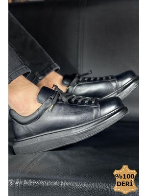 Roof Atelier Erkek Siyah Hakiki Deri Spor Ayakkabı - 257 - Dst Estrella Deri
