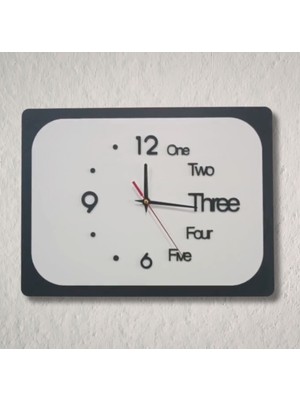 Lodos CNC Black White Modern Tipografik Tasarım Dekoratif Duvar Saati - 12/9/6 Rakamlı ve Yazılı Yatay Saat