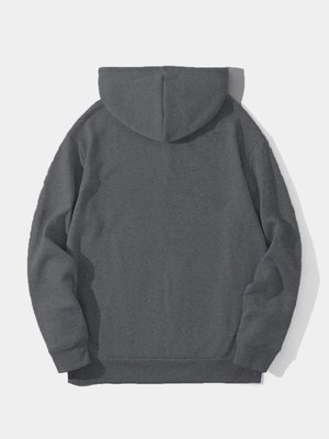 Hobilinka Erkek Düz Kapüşonlu Üç Iplik Pamuklu Sweatshirt  - Füme