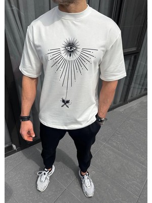 Hobilinka Erkek  Bisiklet Yaka Baskılı  Kısa Kol T-Shirt - Beyaz