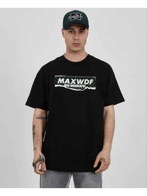 Hobilinka Erkek Bisiklet Yaka Baskılı Oversize  Kısa Kol  T-Shirt - Siyah