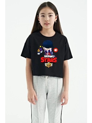 Hobilinka Unisex Bisiklet Yaka Kısa Kol Baskılı Çocuk T-Shirt - Siyah