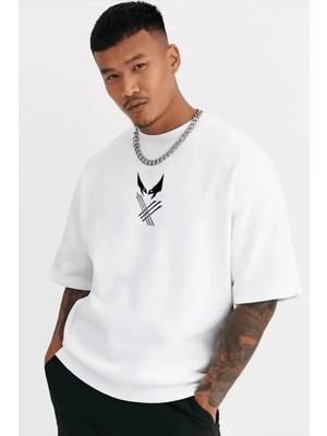 Hobilinka Erkek Bisiklet Yaka Baskılı Oversize T-Shirt - Beyaz