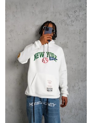 Hobilinka Erkek Baskılı Kapüşonlu  Üç Iplik Pamuklu Sweatshirt - Beyaz