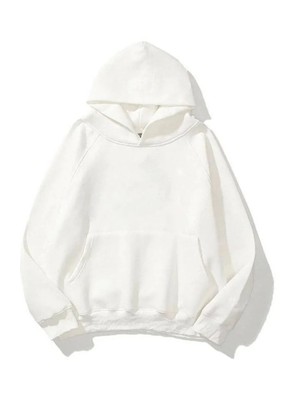 Hobilinka Kadın 3 Iplik Pamuklu Kapşonlu Sweetshirt - Beyaz