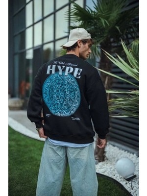Hobilinka Erkek Üç Iplik Bisiklet Yaka Baskılı Sweatshirt - Siyah