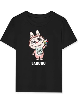 Hobilinka Kız Labubu Çocuk Baskılı T-Shirt - Siyah