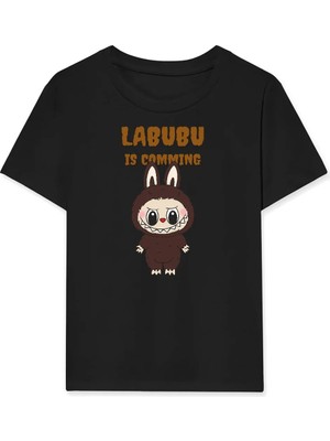 Hobilinka Kız Labubu Çocuk Baskılı T-Shirt - Siyah