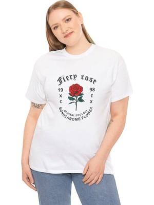 Hobilinka Kadın Bisiklet Yaka Baskılı  Kısa Kol T-Shirt - Beyaz