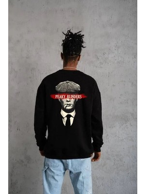 Hobilinka Erkek Bisiklet Yaka Baskılı Oversize Sweatshirt - Siyah