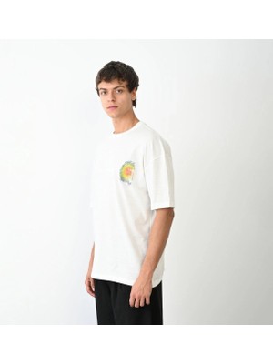 Hobilinka Erkek Baskılı T-Shirt Kısa Kol Bisiklet Yaka Regular Fit Rahat Kalıp Günlük Tişört - Beyaz