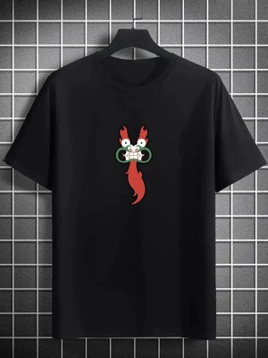 Hobilinka Erkek Baskılı T-Shirt Kısa Kol Bisiklet Yaka Regular Fit Rahat Kalıp Günlük Tişört- Siyah