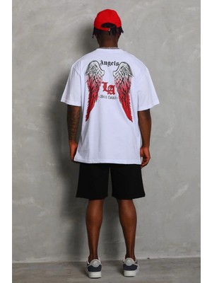 Hobilinka Erkek Oversize Baskılı Bisiklet Yaka T-Shirt - Beyaz