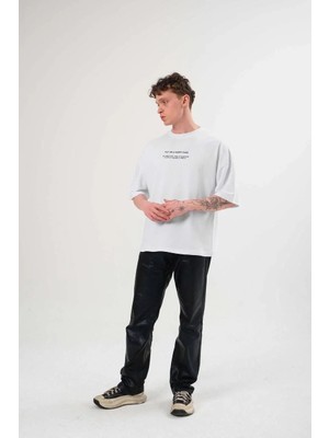 Hobilinka Erkek Baskılı T-Shirt Kısa Kol Bisiklet Yaka Regular Fit Rahat Kalıp Günlük Tişört - Beyaz