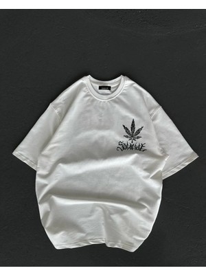 Hobilinka Kadın Baskılı T-Shirt Kısa Kol Bisiklet Yaka Oversize Rahat Kalıp Günlük Tişört   - Beyaz