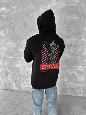 Hobilinka Erkek Üç Iplik Pamuklu Kapüşonlu Sweatshirt - Siyah